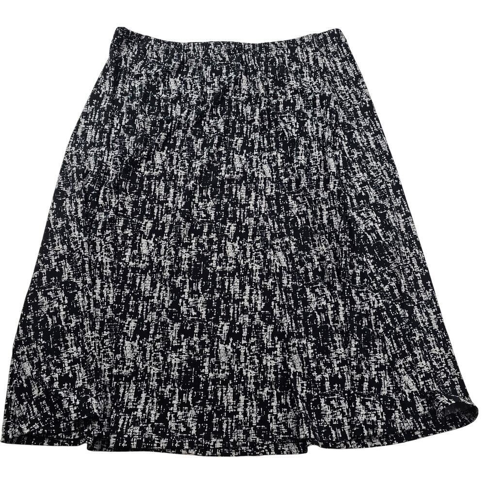 Vintage appleseeds PETITE L PL black white paint splatter pull on skirt modest +
